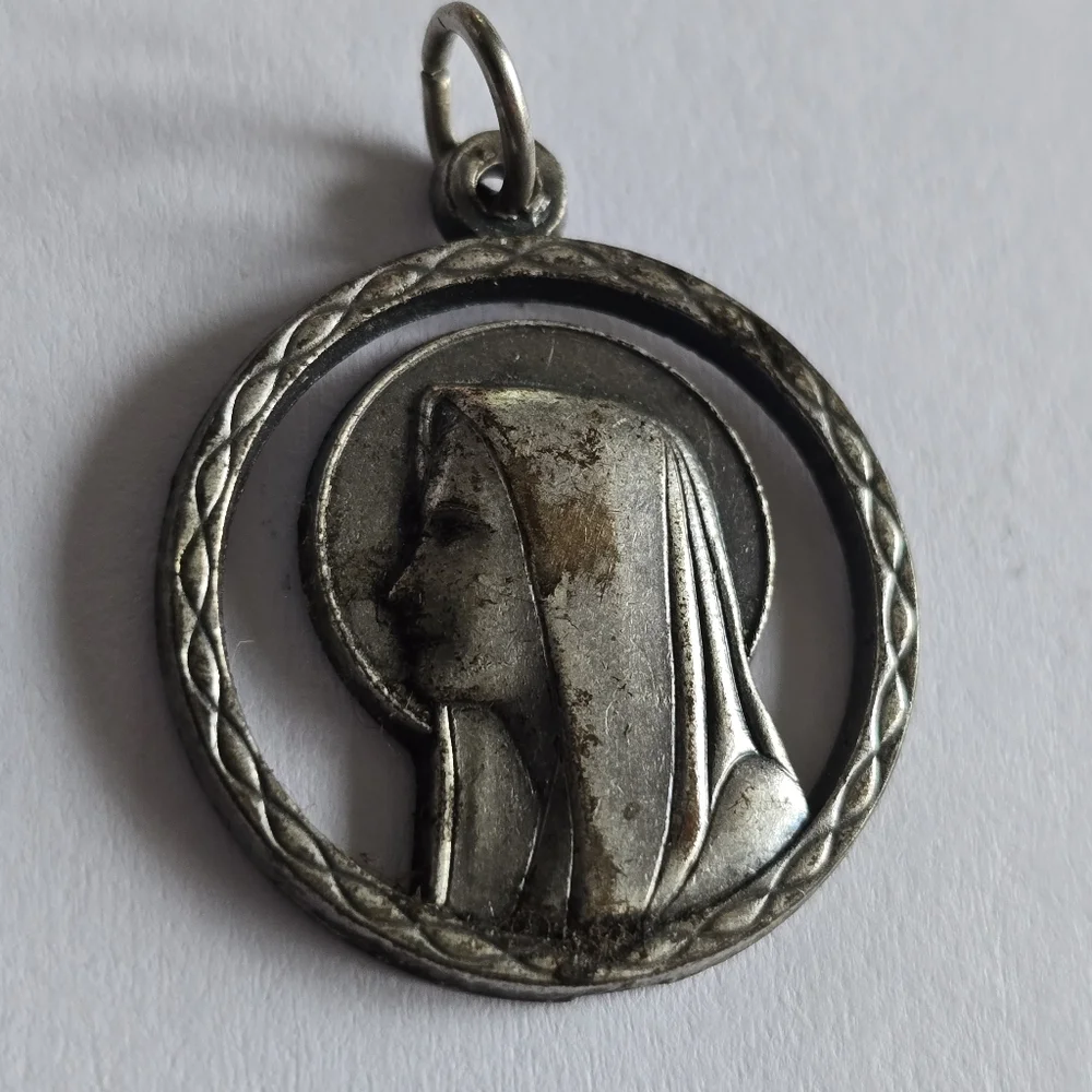 Vintage Lady of Lourdes Blessed Virgin Mary Medal pendant charm religious